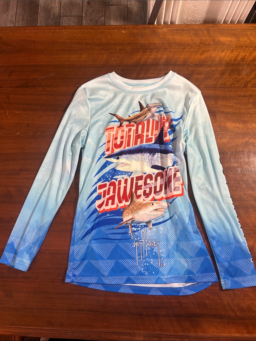 Guy Harvey Light Blue and Blue Kids Long-Sleeve Swim Rashguard